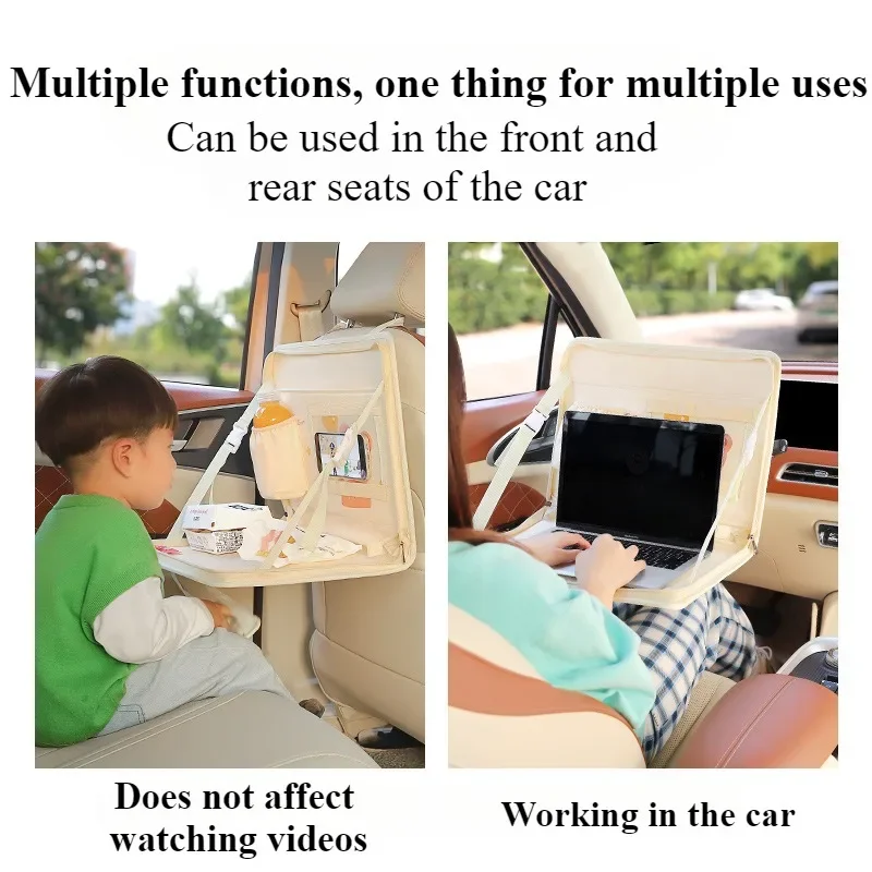 Car Backseat Organizer with Foldable Food Computer Tray for Kids & Adults Cartoon Bear Bunny Dinosaur Hanging Car Organizador