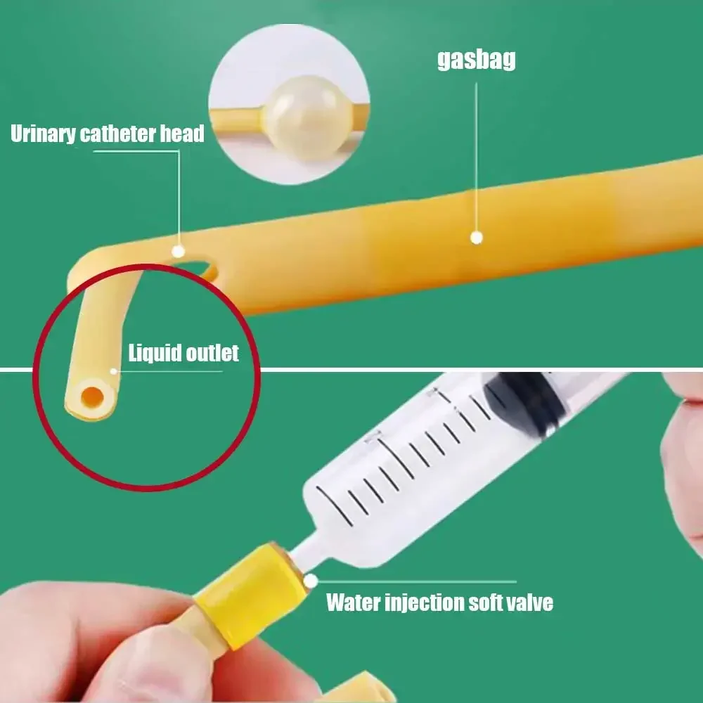 1x 3Way Medical Balloon Latex Foley Catheter Silicone Coating Urine Tube Male Foley Inserted Tube Urine Catheter with Soft Valve
