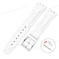Premium Genuine Leather Waterproof Watchband with Metal Clasp - Elegant Cowhide Bamboo Design - 19mm (White)