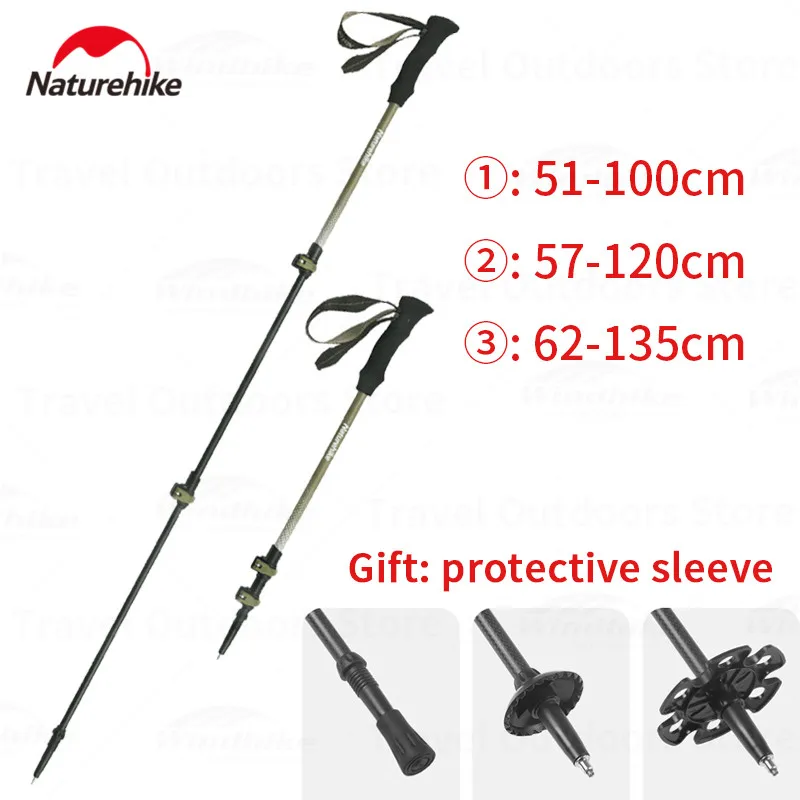 

Naturehike Climbing Stick Carbon Fiber 3 Sections Trekking Poles Ultralight Telescopic Walking Stick Camping Hiking Rod 3 Sizes