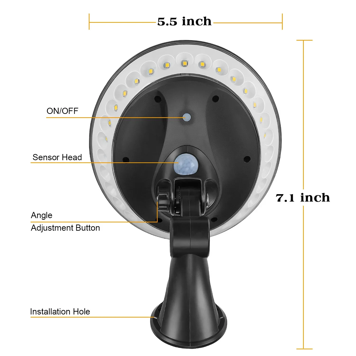 Description Picture 3 of item1/2/4PCS 360° Lighting PIR Motion Sensor Round Solar Wall Light Circular Garden Solar Energy Lamp Bright Outdoor Street Lamp