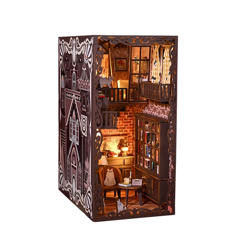 

DIY Book Nook Kit, DIY Basement Bookshelf Insert Decor Alley, With Lights 3D Wooden For Kids/Adults