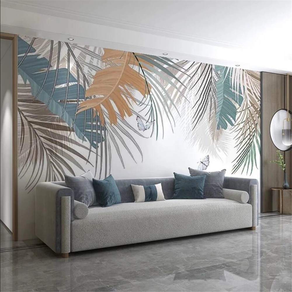 Papel de Parede de Fundo de tv Minimalista Moderno Personalizado Planta Tropical 3d Papel de Parede Decoração de Casa Sofá Quarto Sala de Estar