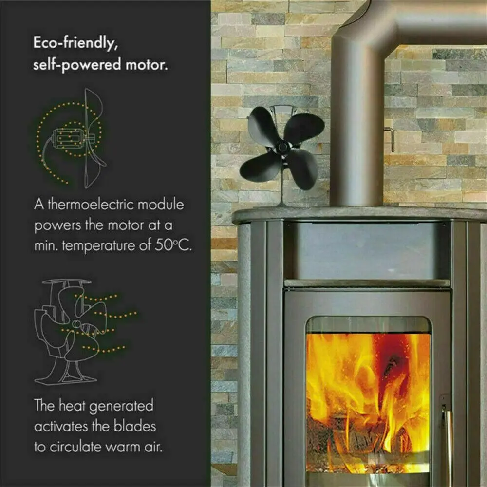 Heat Power Stove Top Fan 4 Blades for Wood Burner