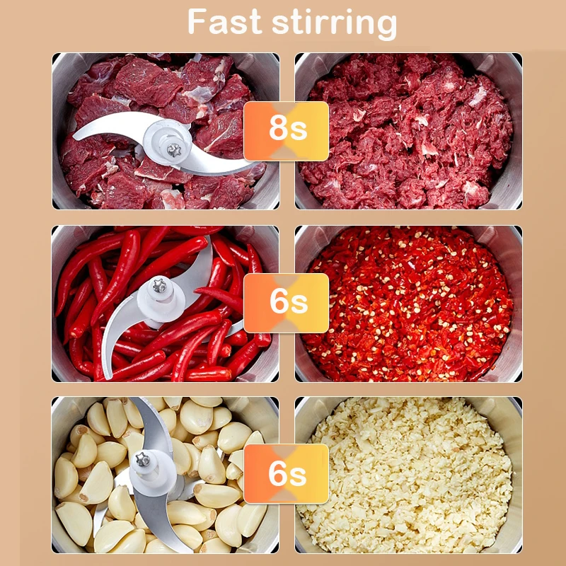 Electric Meat Grinder Stainless Steel Chopper Kitchen Utensils Vegetable Grinder Slicer Household Blender Food Processor 4