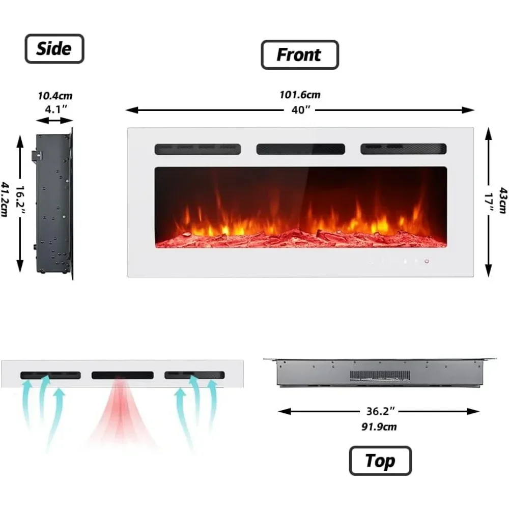 Electric Fireplace Inserts Freestanding Heater for The Living Room Floating Fireplace with 12 LED Colors with Logset and Stones