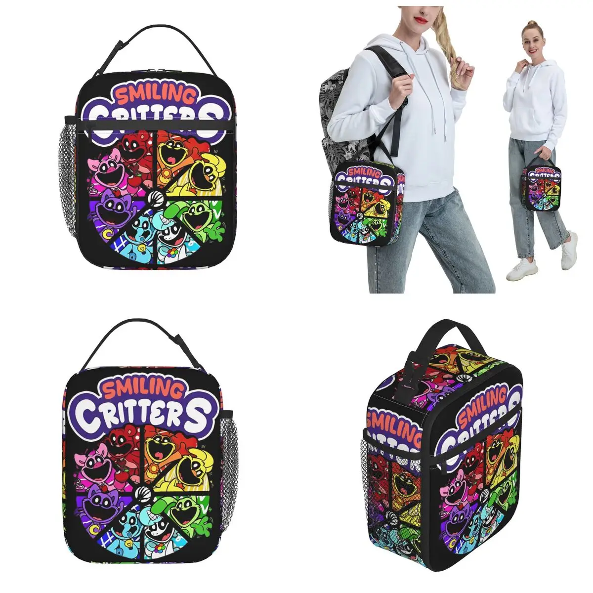 Lunch Bag Smiling Critters Catnap Insulated Funny Cartoon Cat Food Portable Thermal Cooler for Picnic