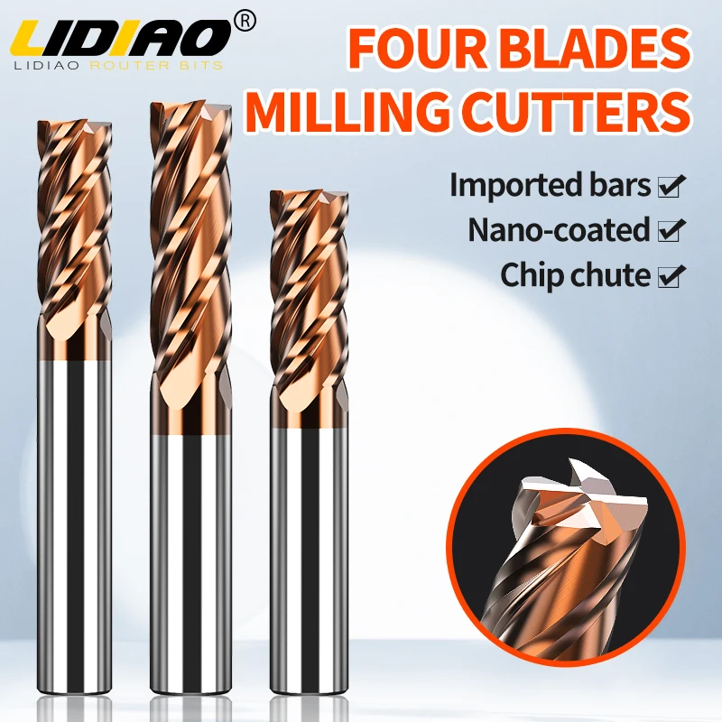 

LIDIAO 4 Flute Milling Cutter Spiral CNC Engraving Router Bit End Mill Hrc55 Carbide Milling Tool 4mm 6mm 8mm 10mm 12mm
