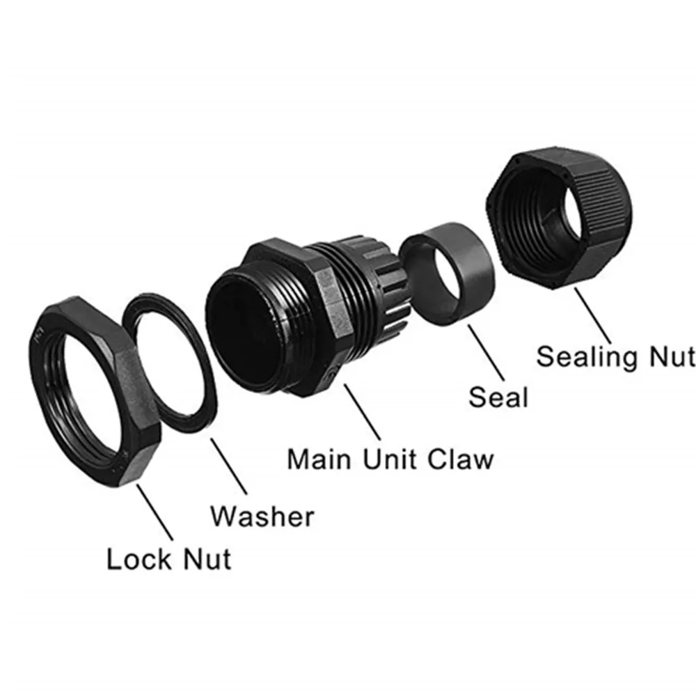 Cable Gland Waterproof Cable entry IP68 PG7 PG9 PG11 PG13.5 PG16 PG19/21 Nylon Plastic Connector 1Pcs for 3-6.5mm