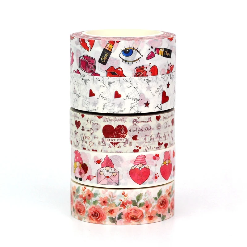 NEW 1PC 10M Decor Cute Flower Hearts and Lips Eco Paper Valentine Washi Tape for Scrapbooking Journaling Masking Tape Stationery 5