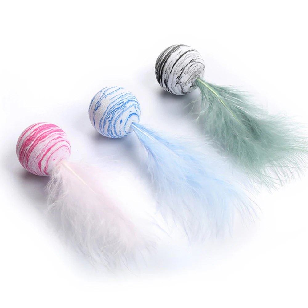 1pc Funny Cat Toy Star Ball Plus Feather EVA Material Light Foam Ball Throwing Toy Star Texture Ball Feather Toy Cat Supplies