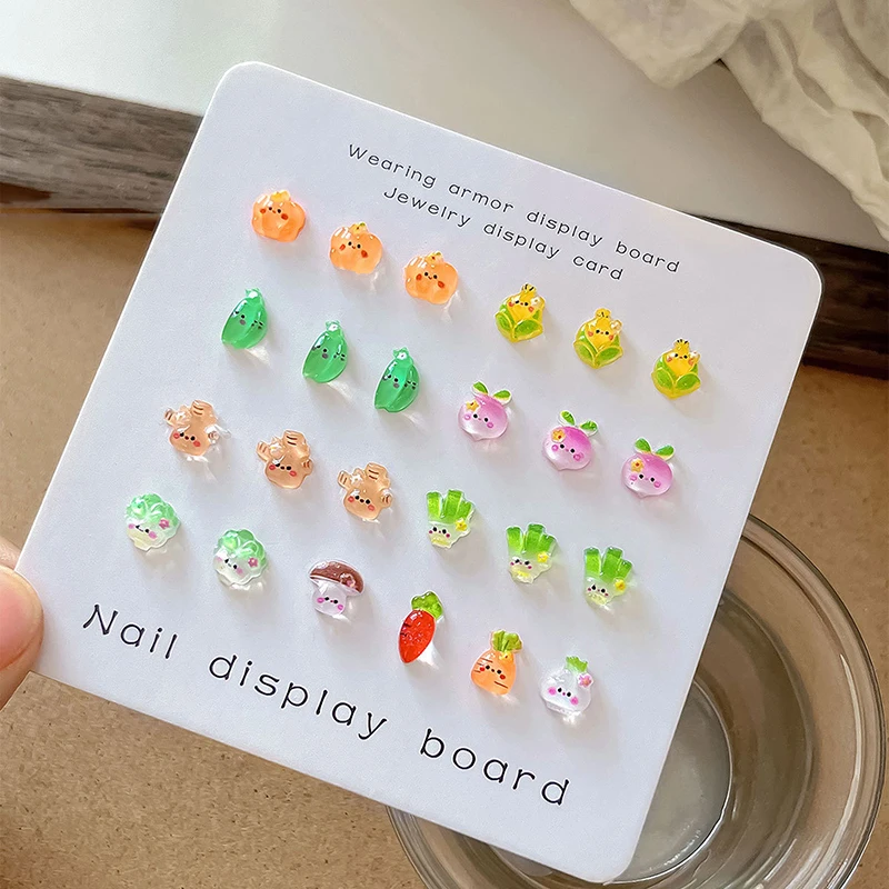 20Pcs Ice-Transparent Vegetable Nail Charms Cute Mini Cabbage Corn Resin Rhinestones, Cartoon DIY Nail Art Decoration Accessory