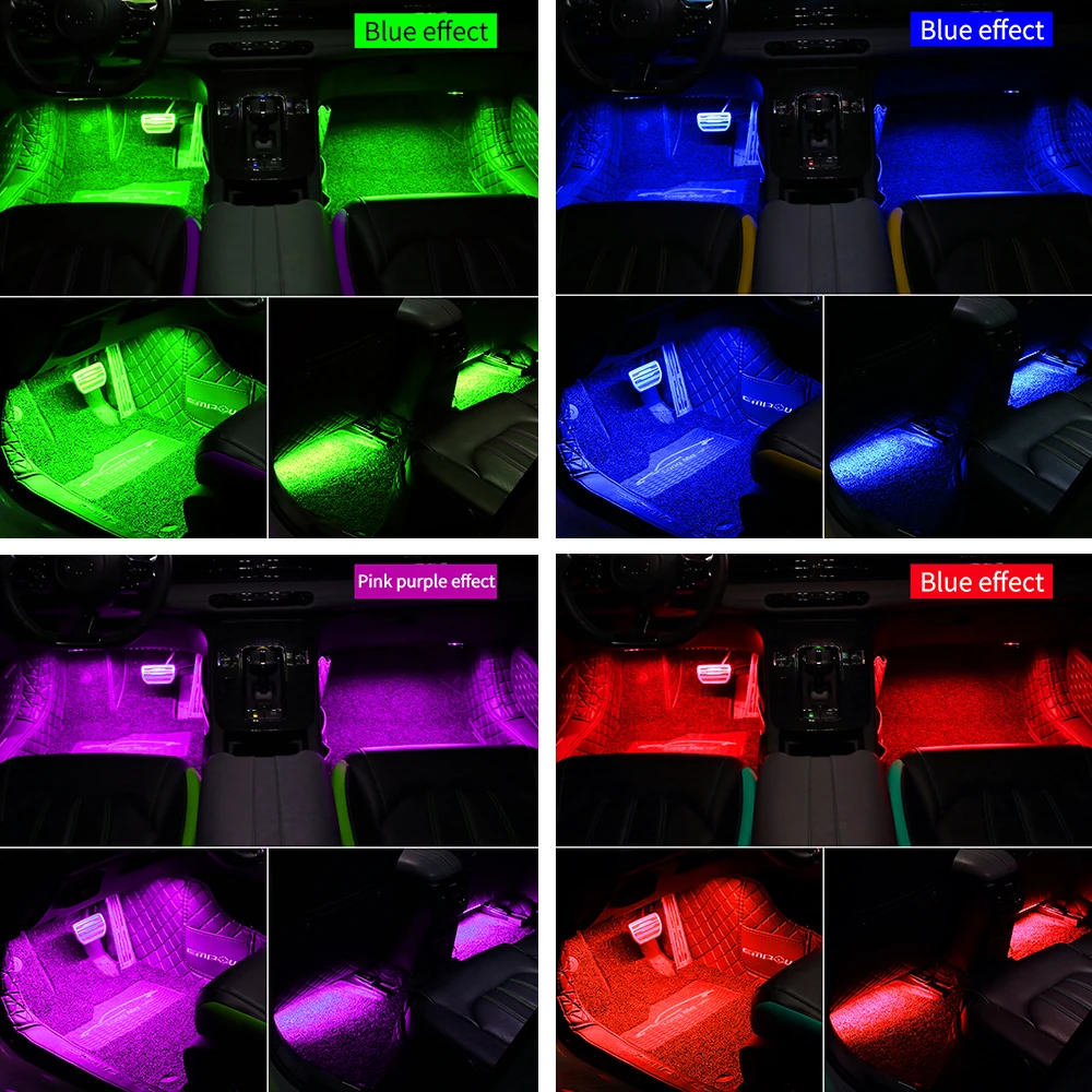 Car Led Foot Ambient USB Cigarette Lighter Backlight Music Control App RGB Interior Decor Lights