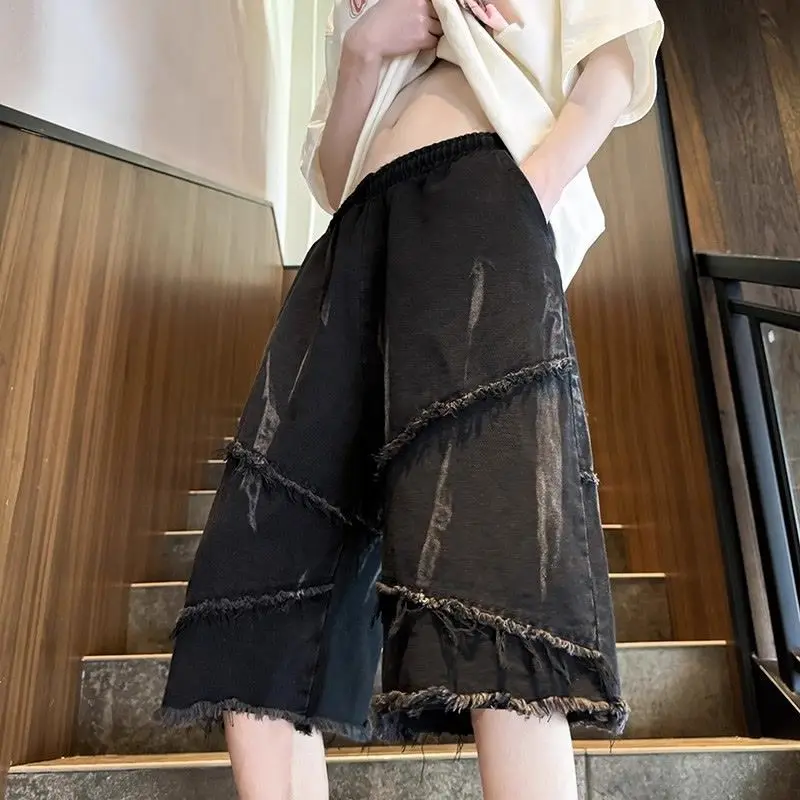 Denim Shorts Summer Jeans Shorts Men's New Loose Straight-leg Tie-dye Design Five-point Denim Shorts