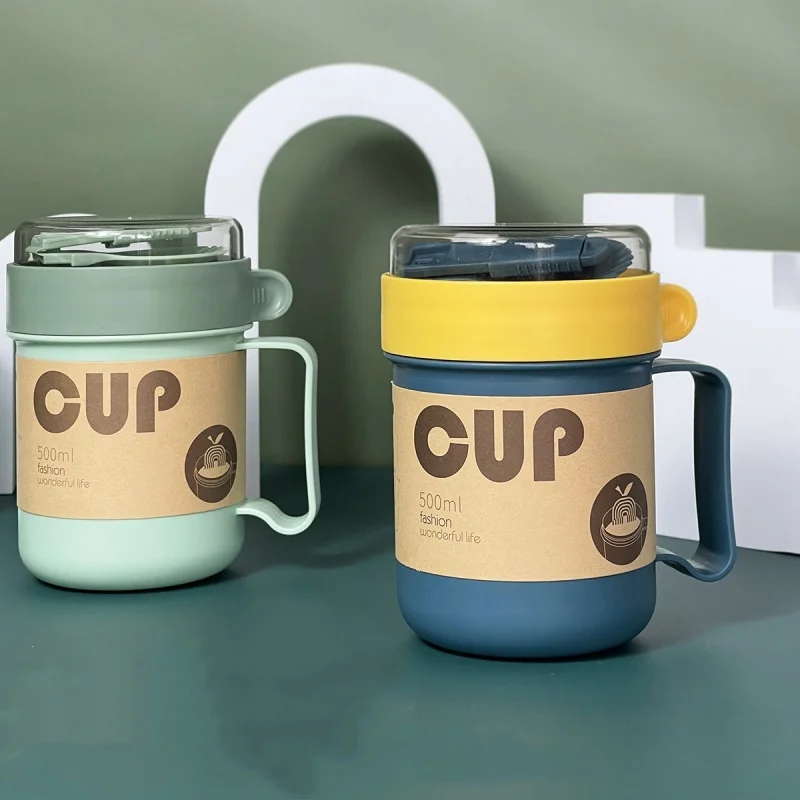 Portable Oatmeal Cup Microwave Safe with Lid Spoon