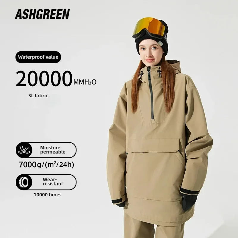 

ASHGREEN Ski Suit New Professional Waterproof and Breathable 3L Composite Top Outdoor Snowboard Windproof Couple Coat