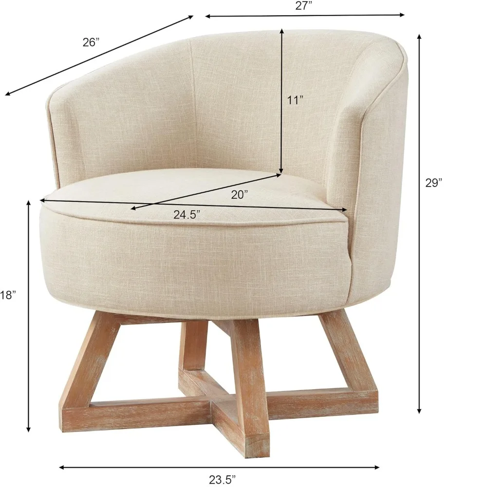 Modern Swivel Barrel Chair with 360° Rotation, Upholstered Linen Armchair for Living Room Office Bedroom, Beige