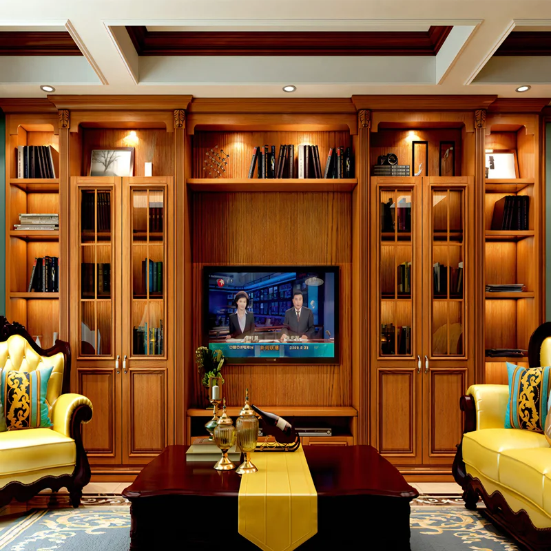 American Traditional Style Luxury TV Cabinet Furniture Solid Wood Wall Mount TV Stands Cabinet