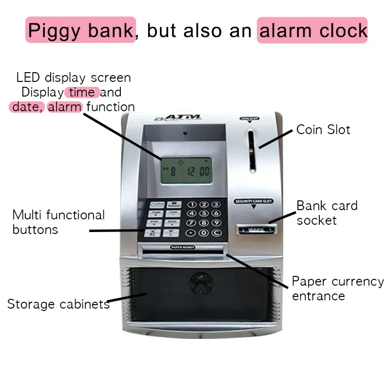 Smart ATM Piggy Bank for Real Money, Mini Banknote Money Box Voice ATM Machine for Adults,  Children Safe Box Christmas Gift 2