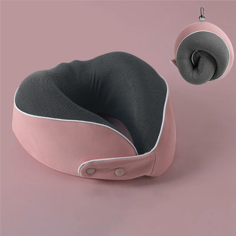 1 PCS Memory Foam Neck Pillow Comfortable Breathable Cover Machine Washable Airplane Travel Pink