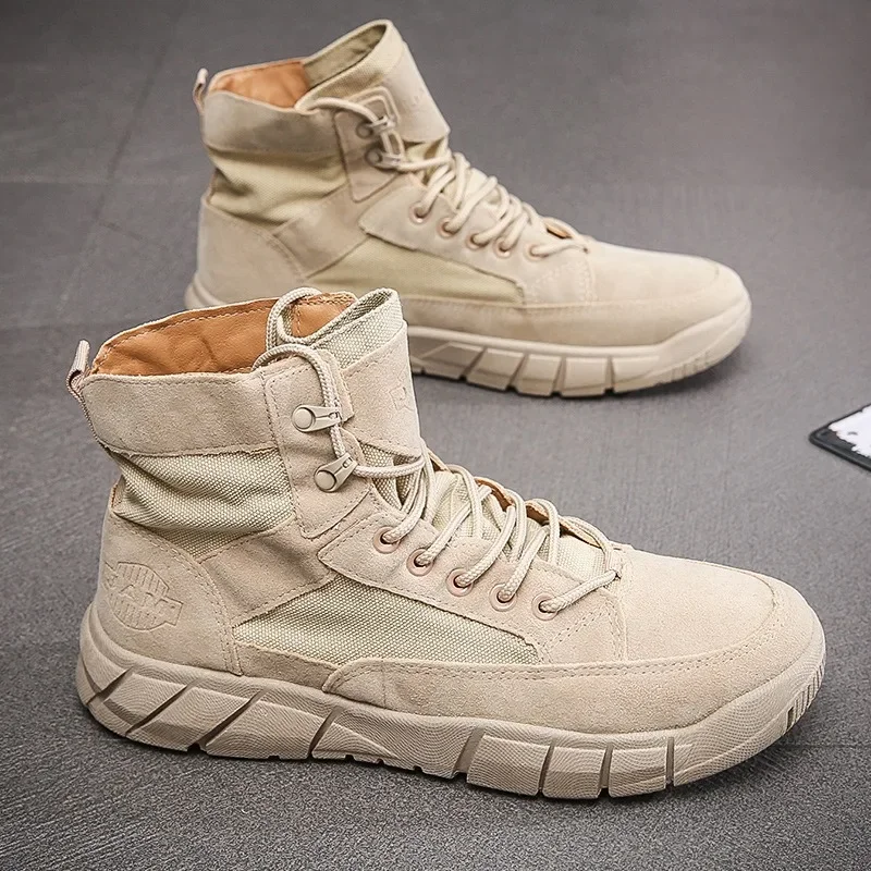 Mens High Top Canvas Shoes Casual Sneakers Breathable Trainers Lace Up Flats Trend Hiking Shoes Non-slip Mountaineering Shoes 3