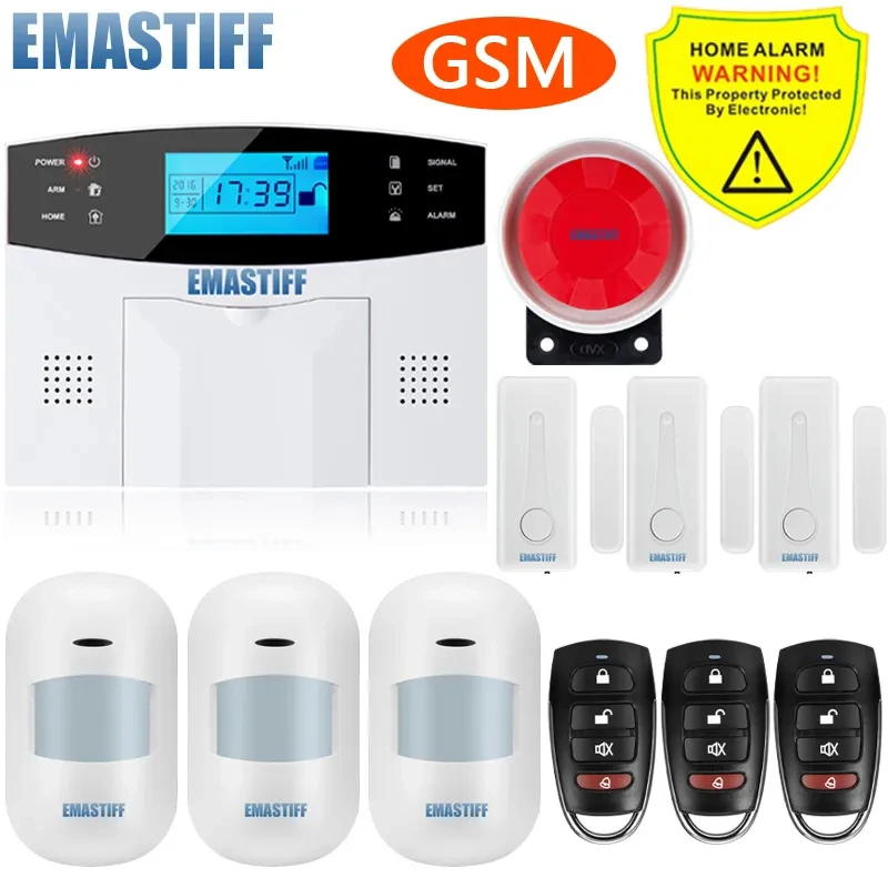 Security system security alarm wireless alarm smart siren alarm 433mhz door gap sensor PIR motion detector wireless LCD GSM SIM card house security alarm system smoke security alarm