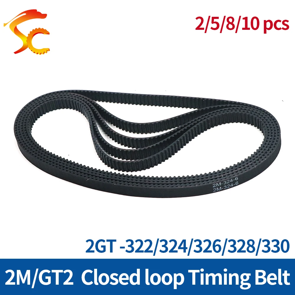 

2M GT2 synchronous belt rubber Closed loop belt Circumference 322/324/326/328/330 width 6/9/10/15mm