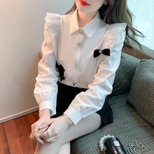 

Solid Long-sleeved Shirt Ladies Spring Sweet French Chic Top Shirts Camisas Mujer Blusas Mujer De Moda 2022 Verano Elegantes
