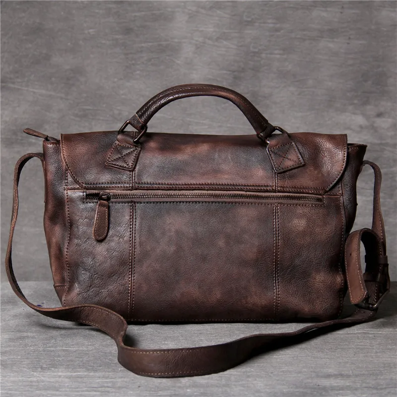 Vintage first layer cowhide men's large-capacity shoulder bag outdoor daily work genuine leather teens tablets crossbody bag