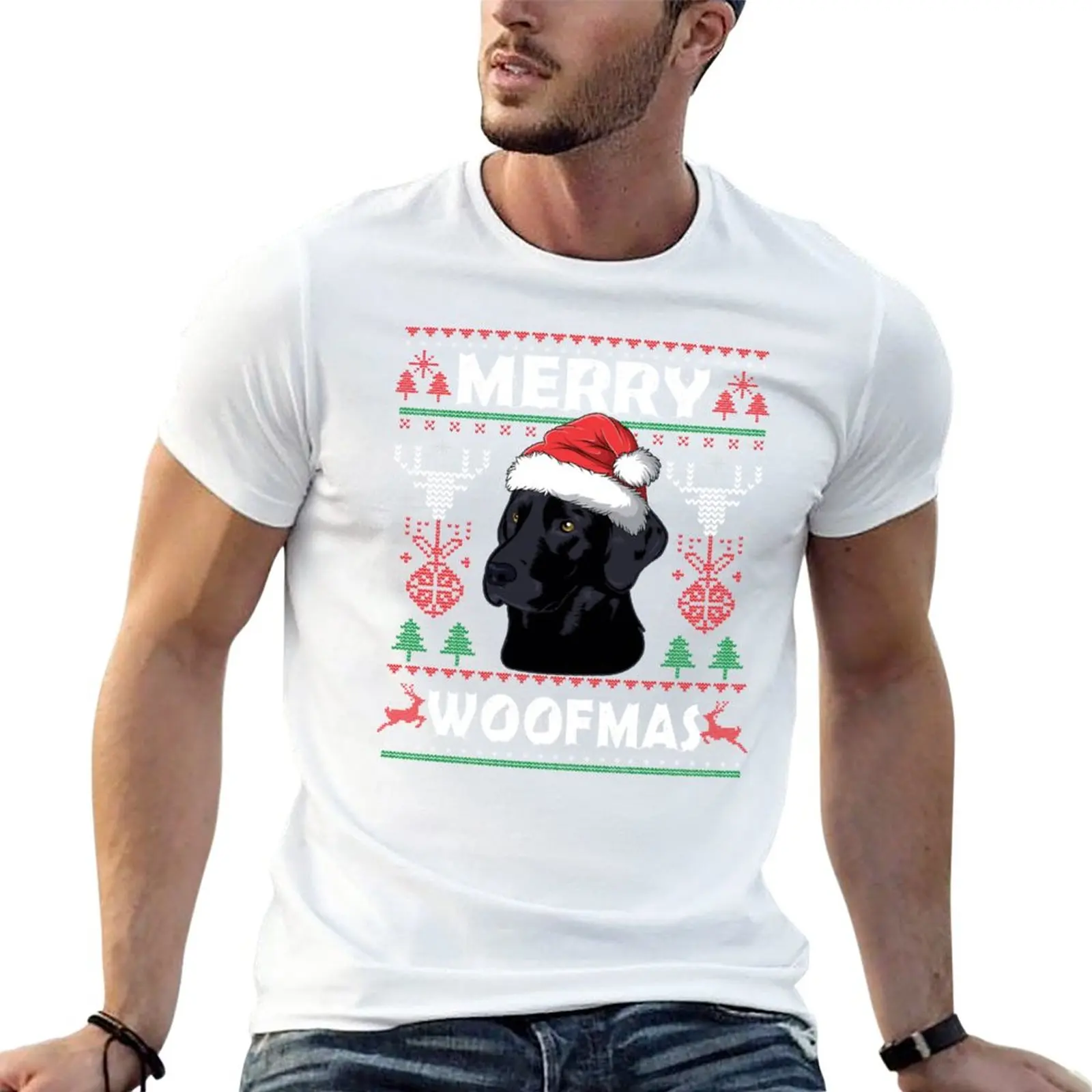 

Merry Woofmas Black Lab Christmas Dog Lover Xmas Gift Sweatshirt T-Shirt summer top heavyweight t shirts men t shirt