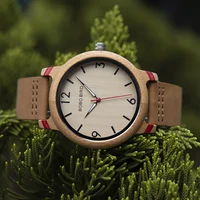BOBO BIRD Men's Classic Quartz Watch Natural Bamboo Case with Genuine Leather Strap Customized Dropshipping 1