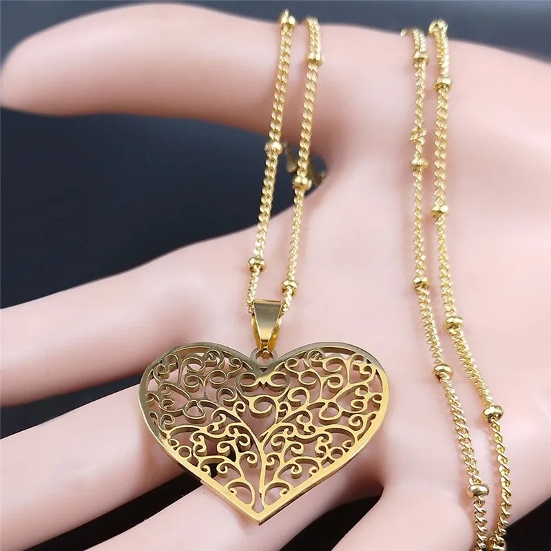 Aesthetic Love Heart Tree of Life Hollow Pendant Necklace for