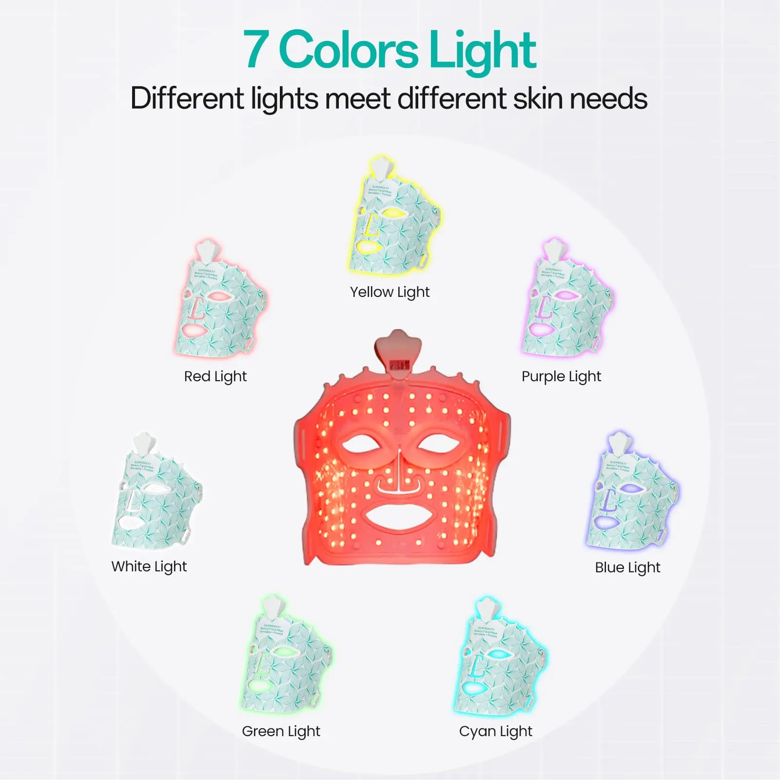7 Colors Led Light Therapy Facial Mask, Face Light Therapy Mask for Face, Anti-Aging Reduce Wrinkles Infrared Rejuvenation