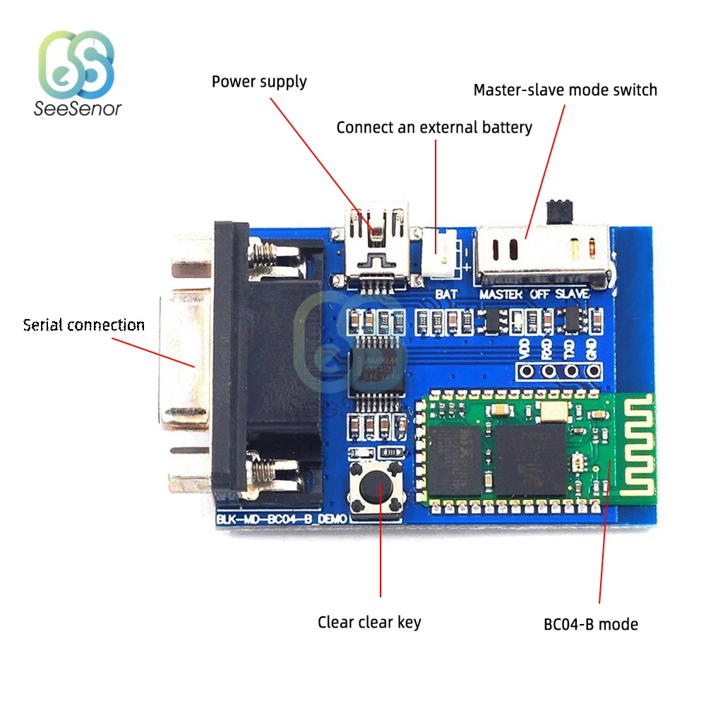 RS232 Bluetooth 직렬 어댑터 무선 직렬 통신 마스터-슬레이브 모듈 RS232 데이터 전송 모듈 5V