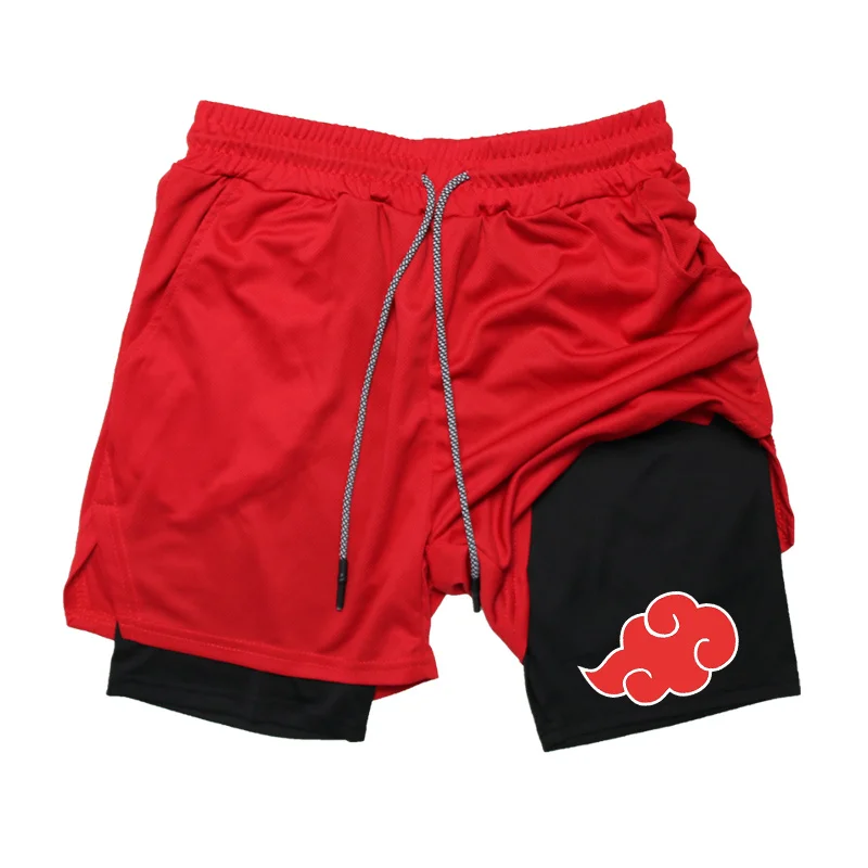 2025 Men's 2 in 1 Workout Fitness Running Anime Print Performance Shorts Athletic Compression with Towel Loop Pockets Gym 4