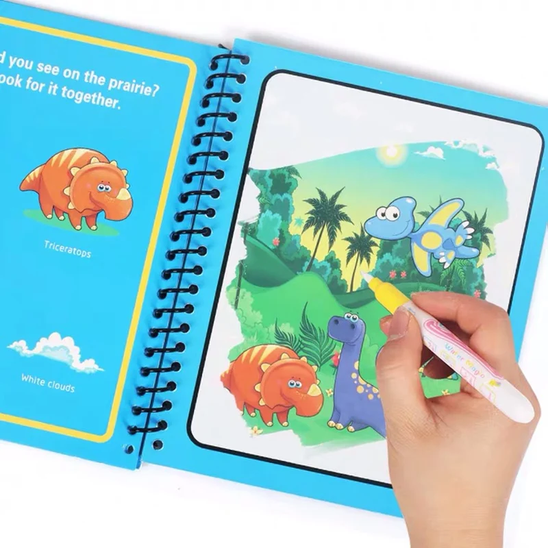 Children's Magic Water Drawing Book Reusable Coloring Cartoon Early Educational Montessori Toys for Kids Magical Graffiti Board 3