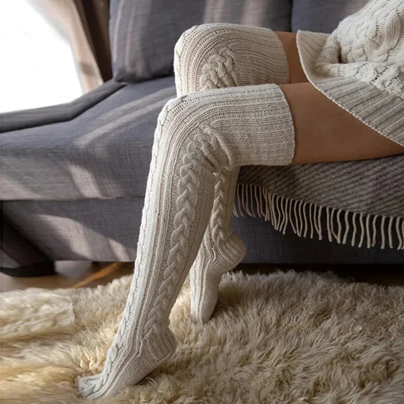 

Вязаные выше бедра женские зимние повседневные женские высокие чулки носки подарок для дома до колена 2023 толстые Рождественские теплые Новые