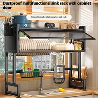 Storage Rack Above Kitchen Sink Cutlery Storage Cabinet Multi Functional Dust-proof Belt Cabinet Door Bowl Tray Drain Rack 1