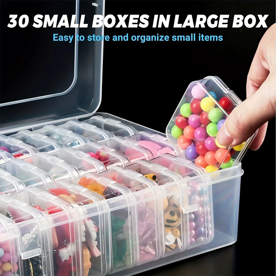 Durable Plastic Storage Box, 30 Compartments and Small Container - Transparent Jewelry and Small Item Organizer 1