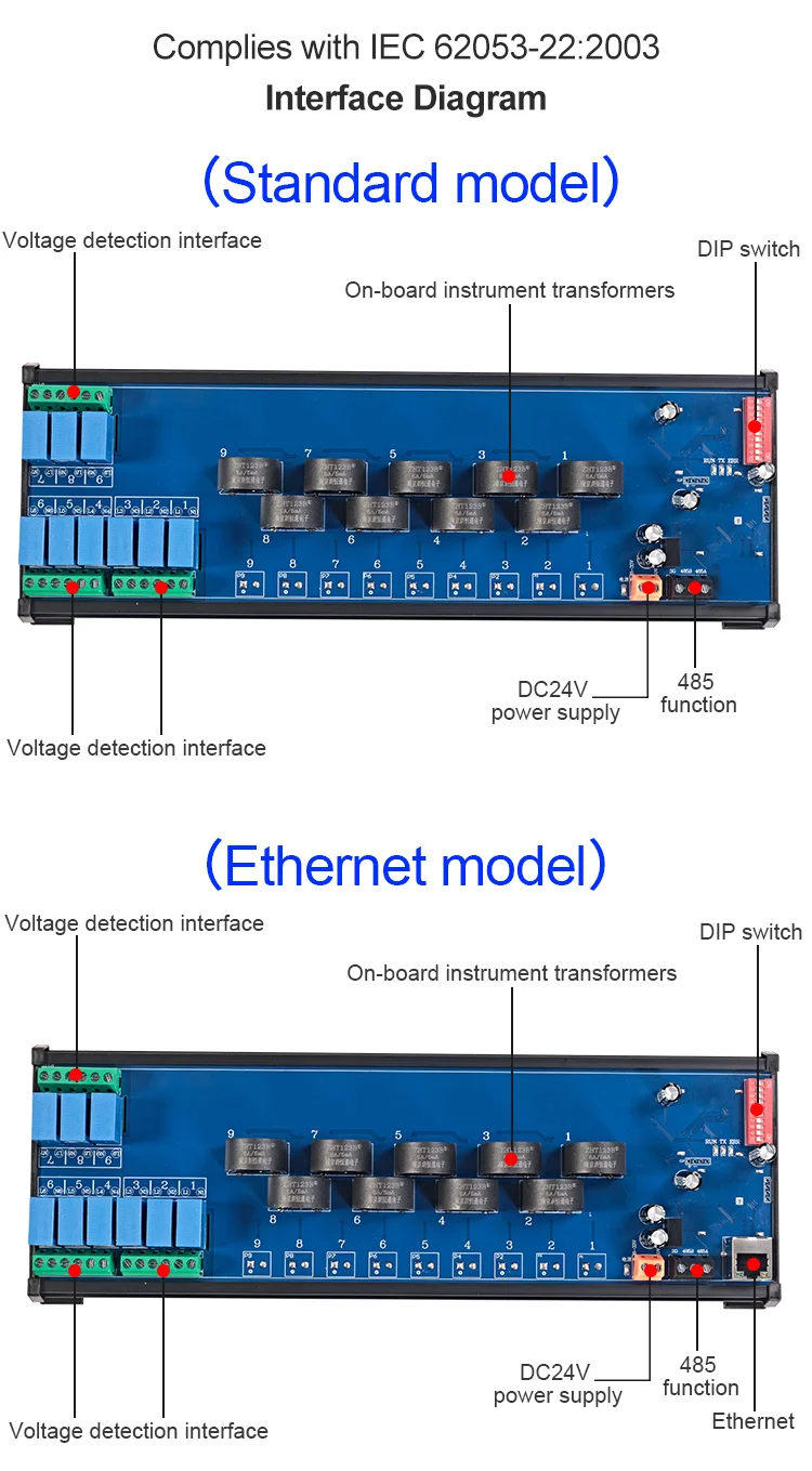 화칭준 12채널 RS485 LAN AC 전류 전압 변압기 감지 모듈 모드버스 RTU 모드버스 TCP 수집 모듈