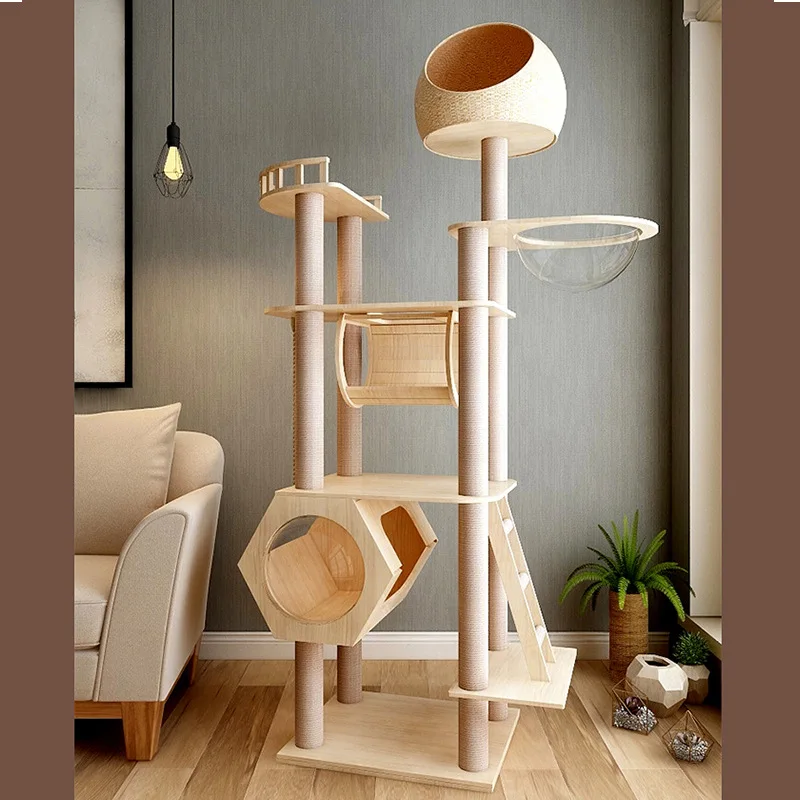 CatClimbingFrameTowerSolidWoodLargeSpaceCapsuleIntegrated