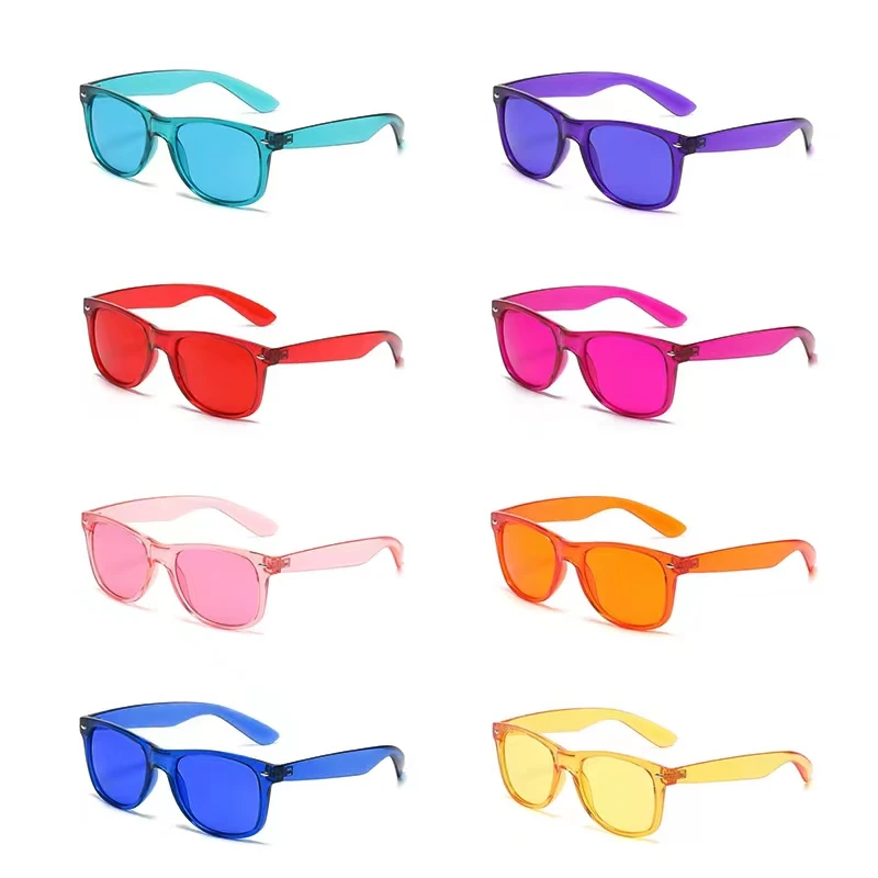 8pcs Colour Light Therapy Chakra Healing Glasses,Colored Lenses Mood