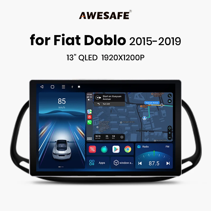 Awesafe X7 Max 13.1 "2K Ai Voice Wireless Carplay Android Auto Autoradio Per Fiat Doblo 2015 - 2019 Multimedia Autoradio
