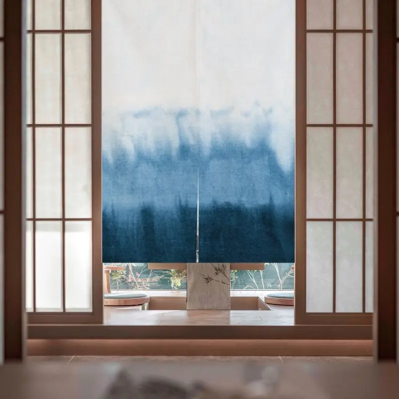 Rideau de porte japonais Indigo Shibori, motif de embaulourde, rideaux de porte, cloison de toilette domestique, décoration de cuisine