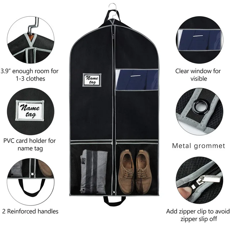 Clothes Storage Bag Garment Covers Garment Bag Suit Bags for Travel and Storage Gusseted Zipper Suit Cover Protector with Large Accessory Pockets and Carry Handles