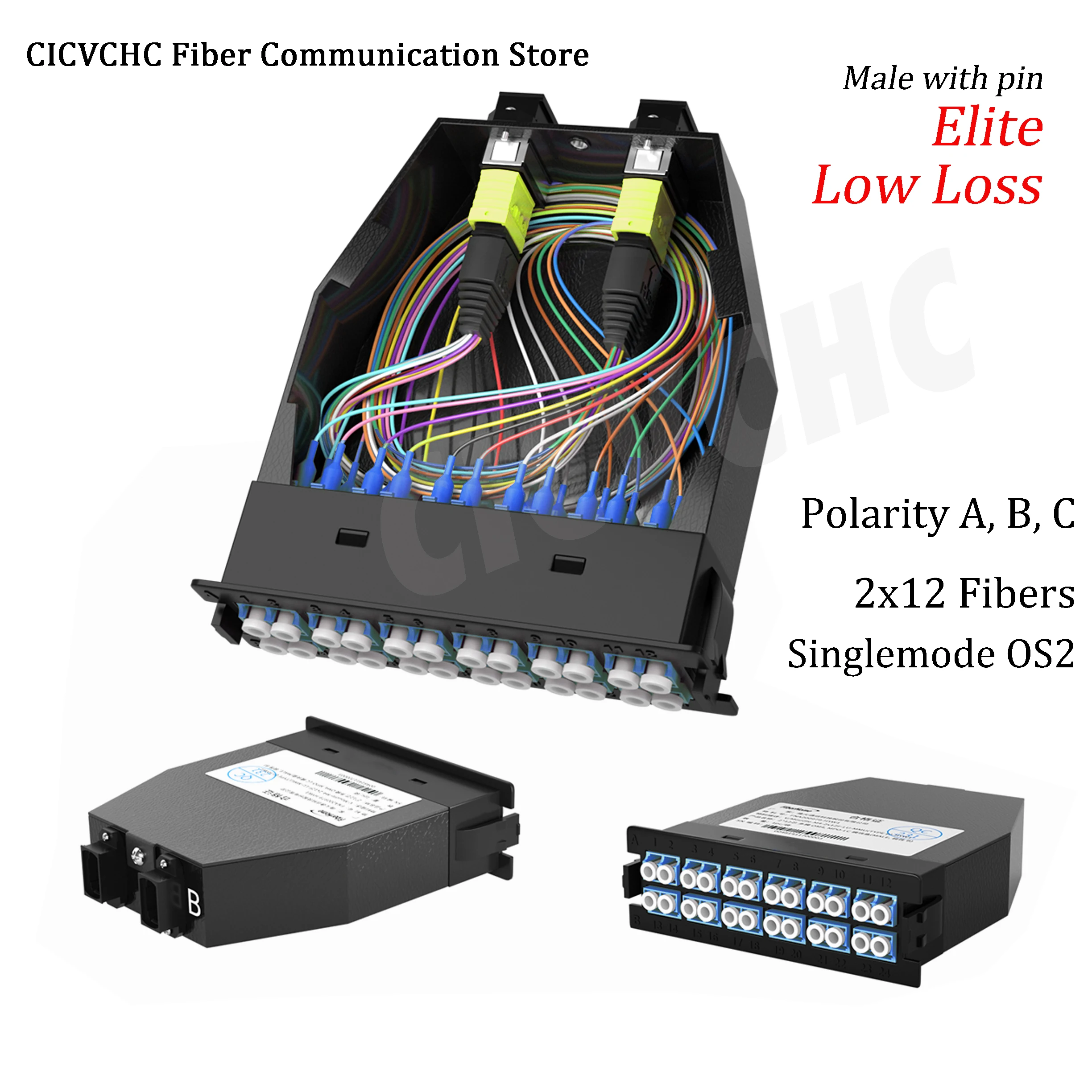 2X12 Fiber Modulo Cassetta Di Conversione Mpo/Apc Ad Alta Densità A Lc/Upc, G657A2, Polarità A, Af, B,-Lgx Box A Bassa Perdita