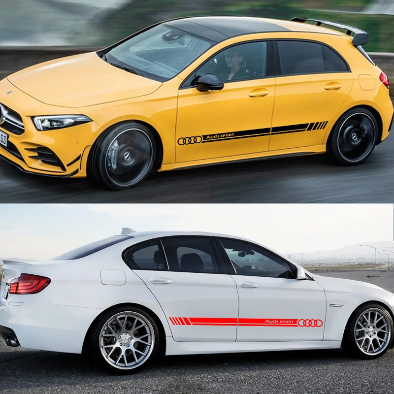 Наклейка на боковую юбку автомобиля, 2 шт., «сделай сам», длинная полоса, украшение автомобиля, пленка, наклейка для Audi A3 A4 A5 A6 A7 A8 TT Q3 Q5 Q7 S3 S4 S5 S6 B6 B7