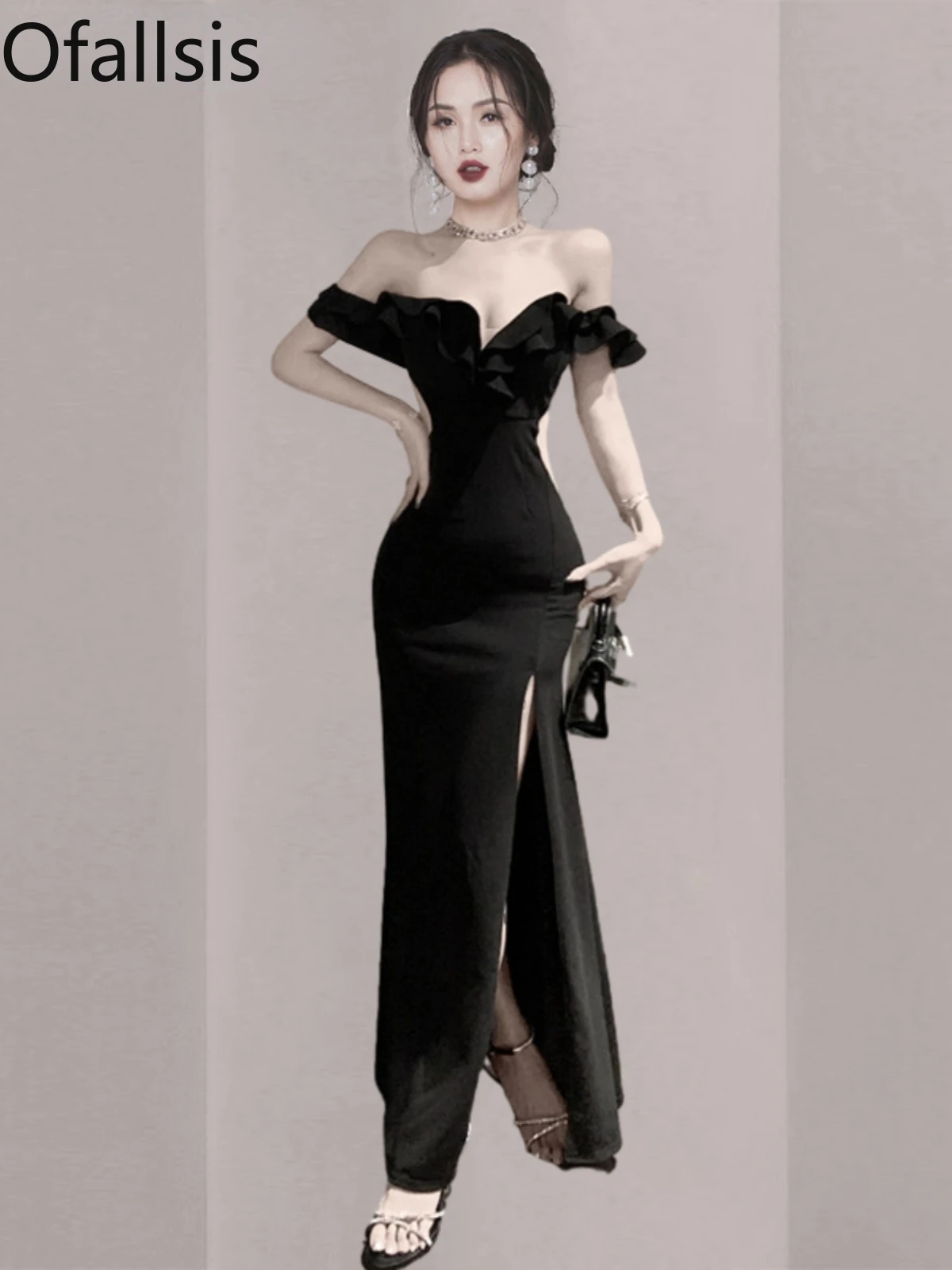 

Женское вечернее платье с открытыми плечами Ofallsis, элегантное облегающее длинное платье на одно плечо, новинка 2024