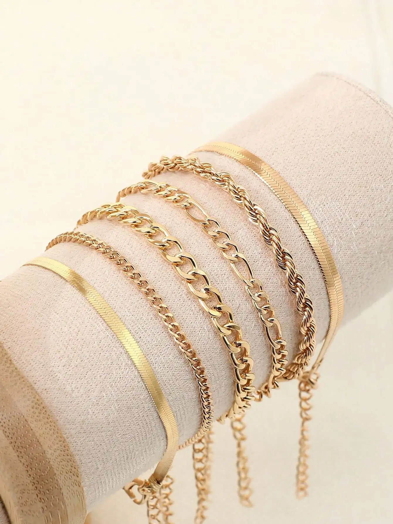 6 Piece Set Gold Color Luxury Bracelets for Women Zircon Shiny Simple Unisex Charm Chain Bracelet Punk Bangle Fashion Jewelry - 5
