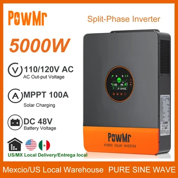 5000W Split Phase120V 110V AC Off-Grid 48V All In One Hybrid Inverter Built-In 100A MPPT Solar Charger Max Parallel 6 Inversor